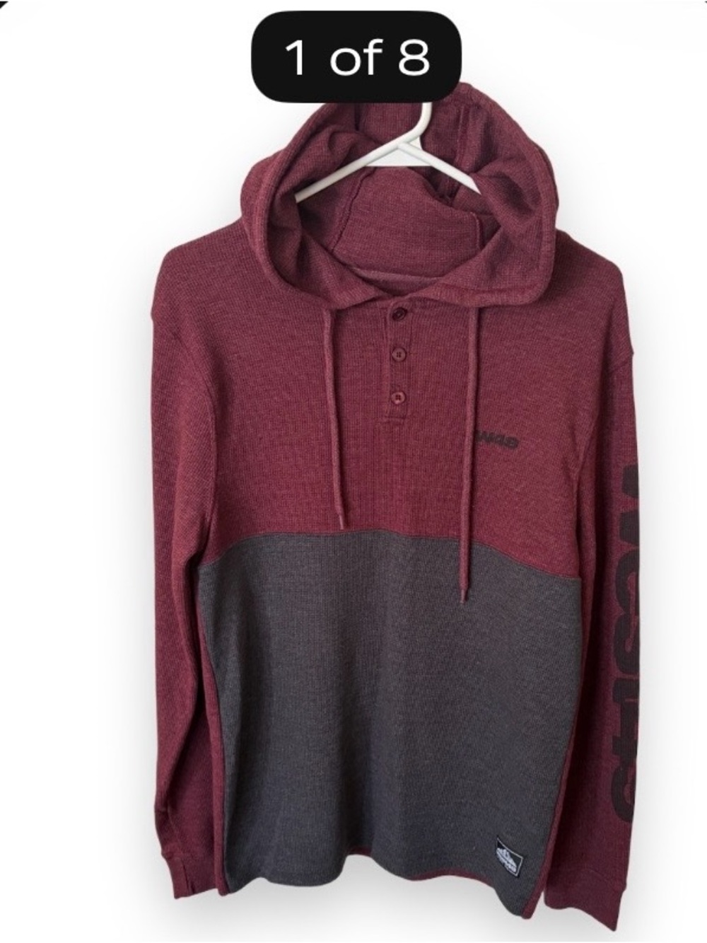 West49 Men's Two-Tone Maroon and Charcoal Hooded Henley